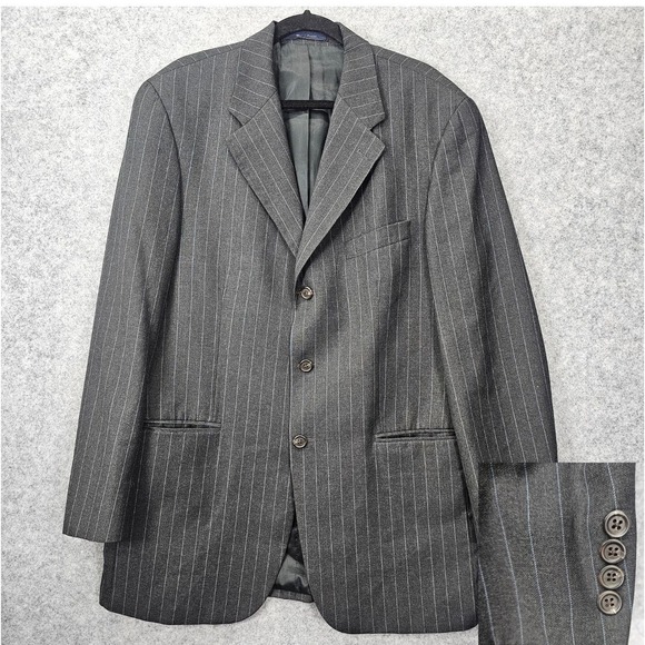 Vintage Ralph Lauren Sport Coat Mens 44L Long M Gray Pinstripe Wool Suit Blazer
